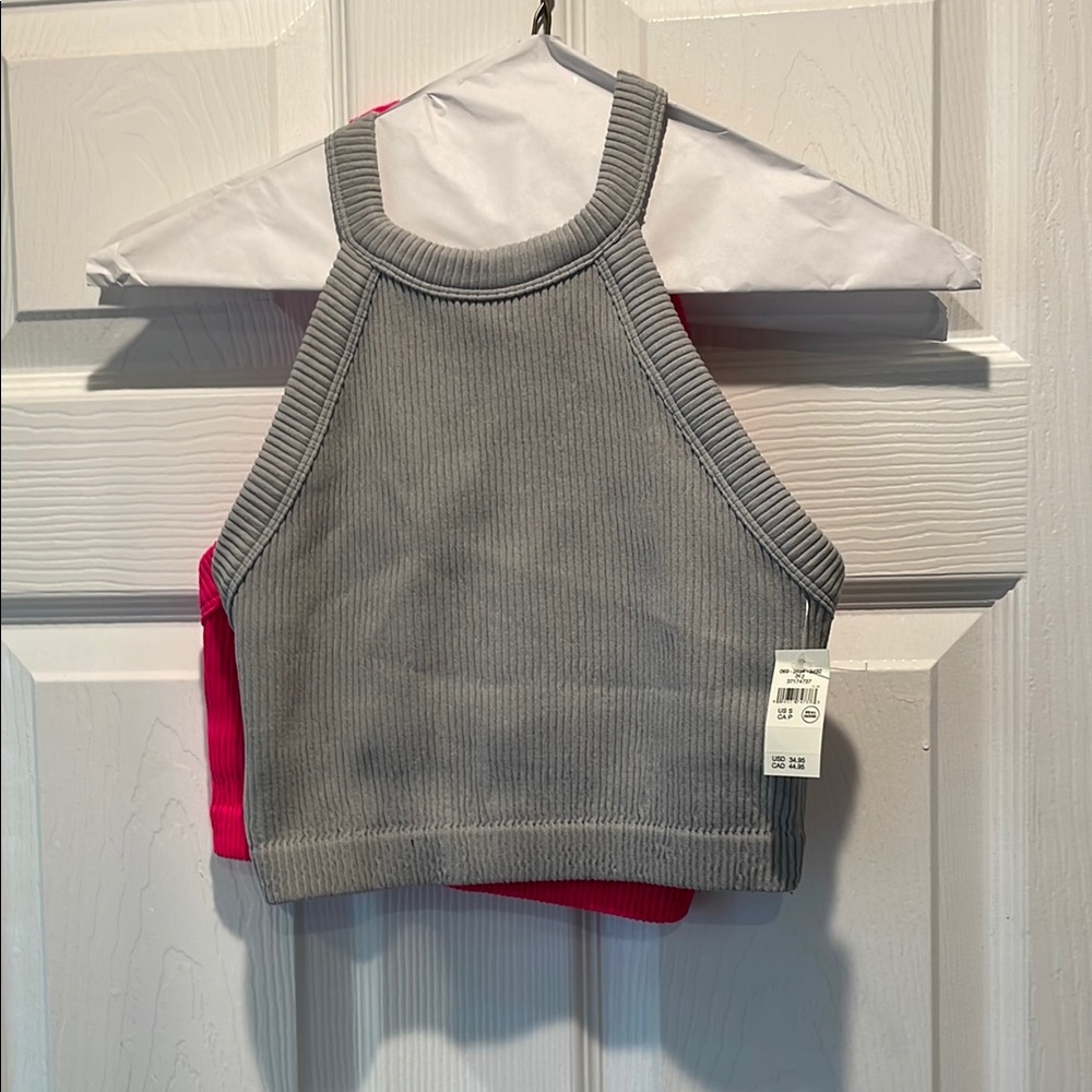 Gray and Hot Pink Ribbed Tank Tops
